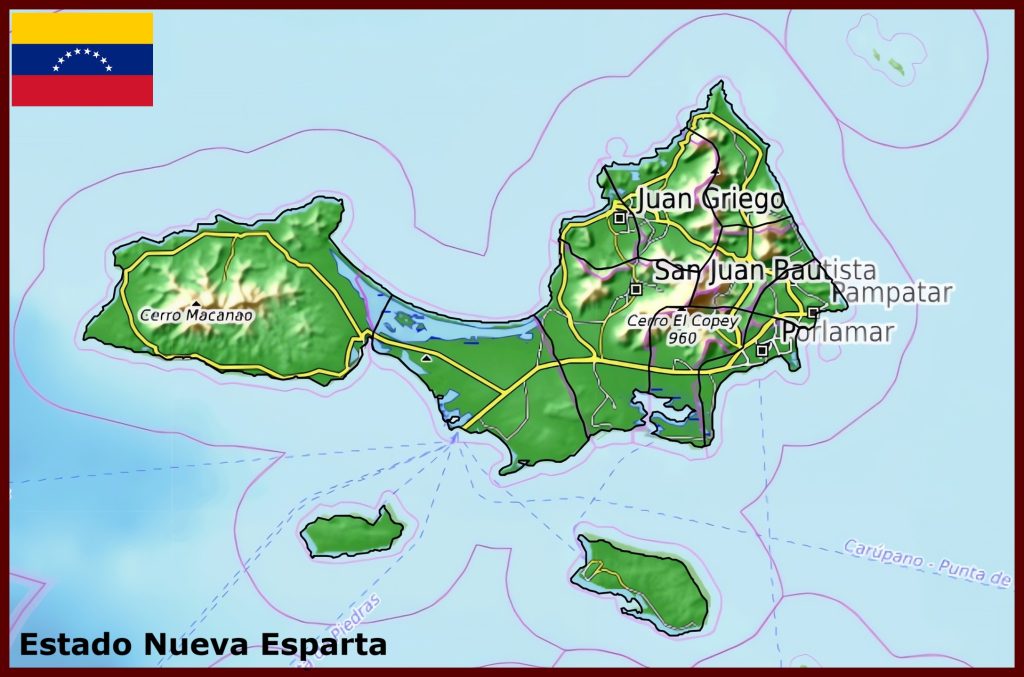 Mapa f&iacute;sico del estado Nueva Esparta.