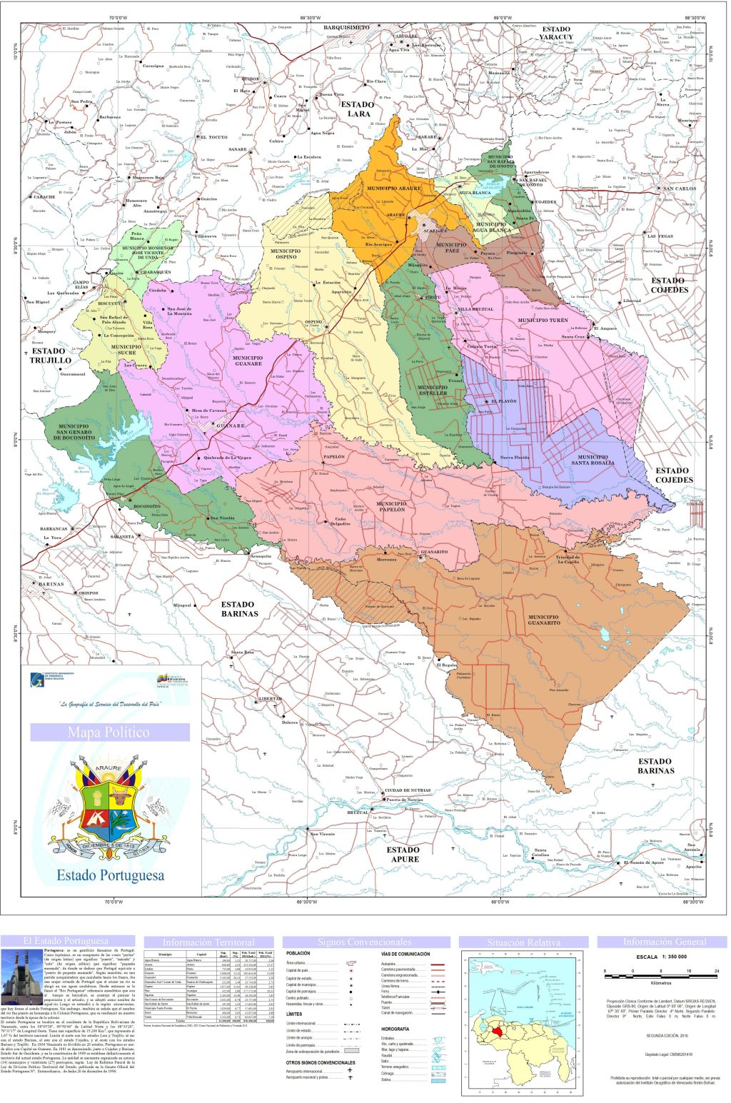 Mapa pol&iacute;tico del estado Portuguesa.