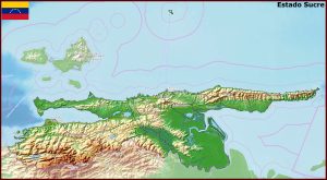 Mapa f&iacute;sico del estado Sucre (Venezuela)