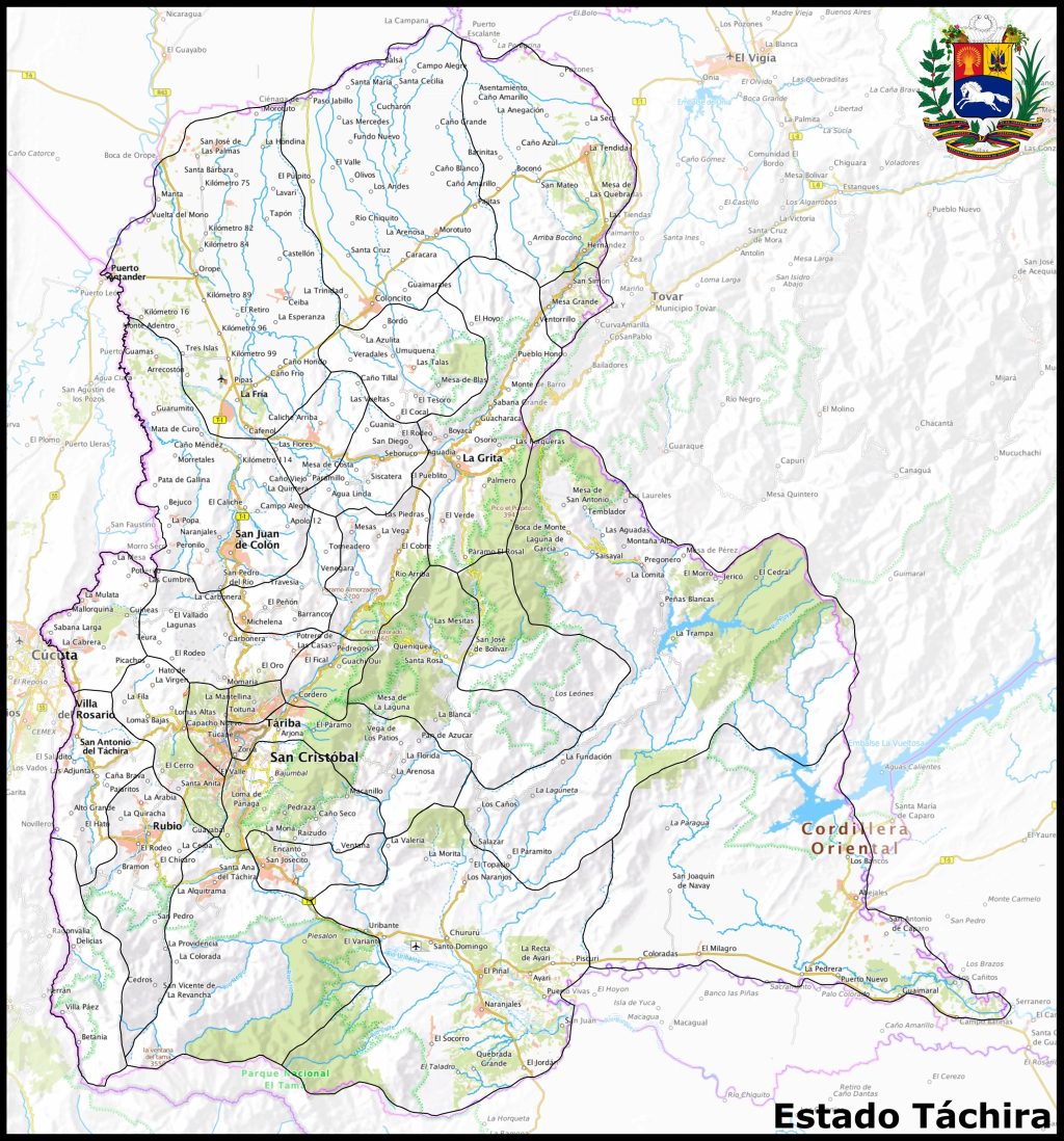Mapa del estado T&aacute;chira.
