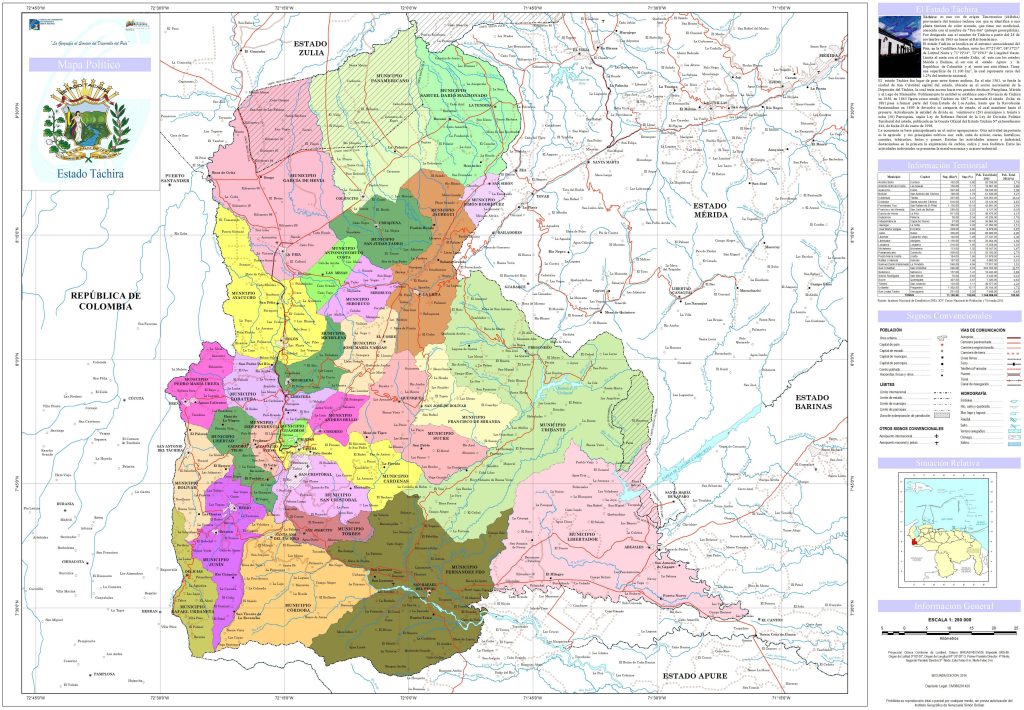Mapa pol&iacute;tico del estado T&aacute;chira.