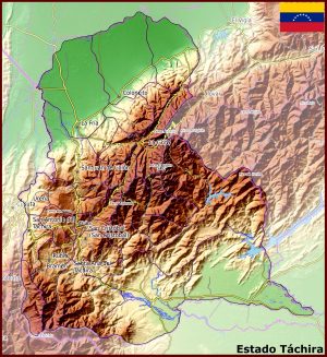 Mapa f&iacute;sico del estado T&aacute;chira
