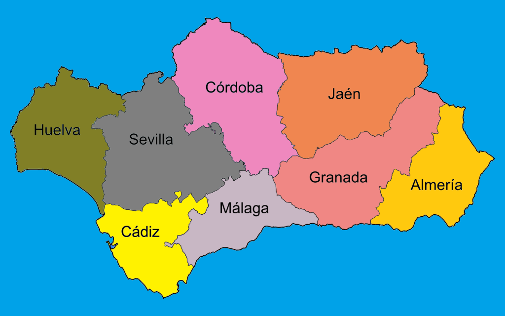 Mapa de las provincias de Andalucía.