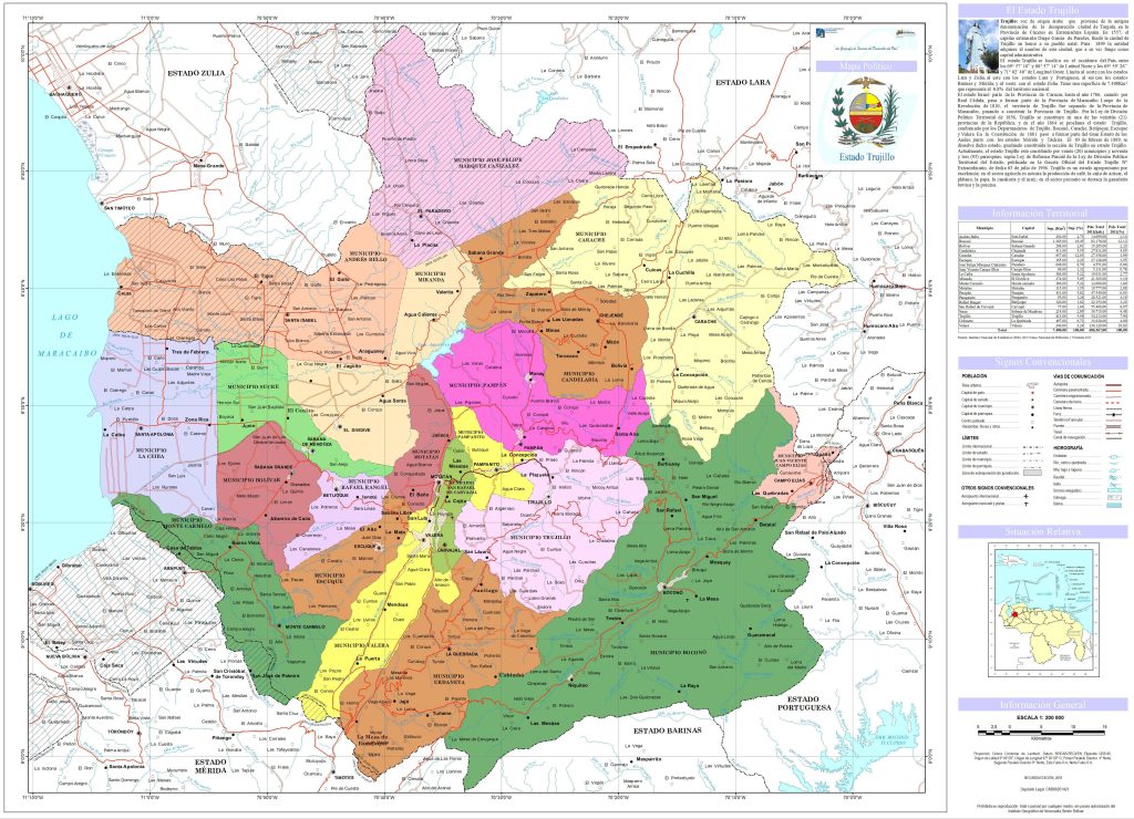 Mapa pol&iacute;tico del estado Trujillo.