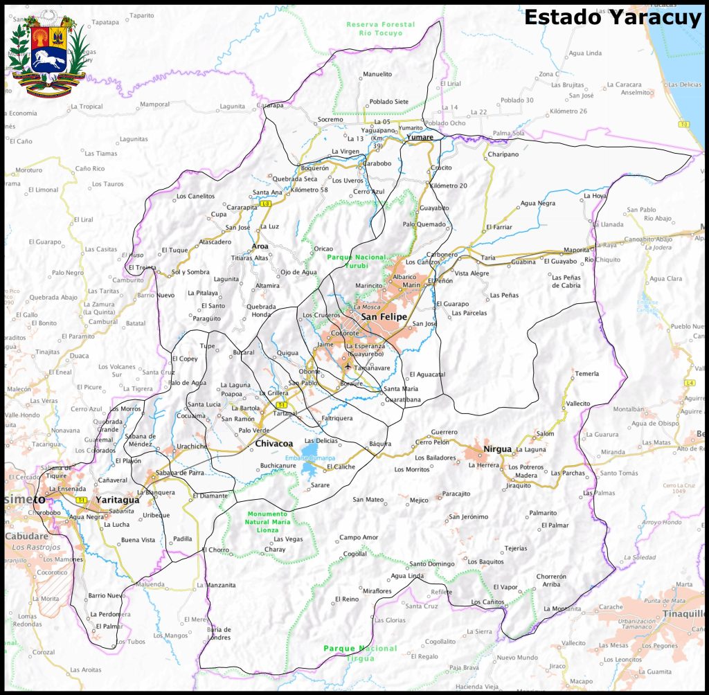 Mapa del estado Yaracuy.