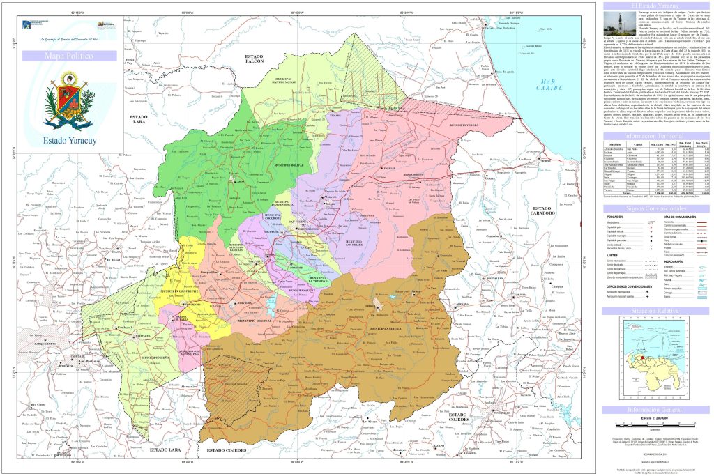 Mapa pol&iacute;tico del estado Yaracuy.