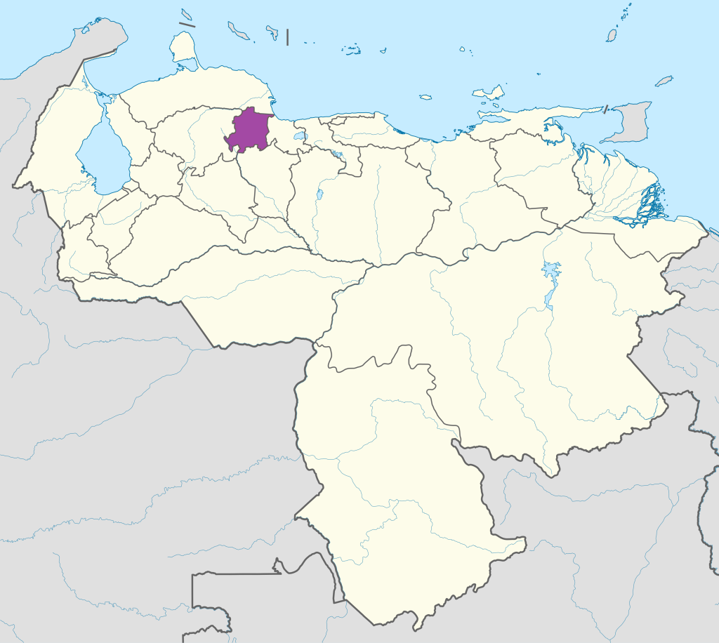 Mapa de ubicaci&oacute;n del estado Yaracuy en Venezuela.