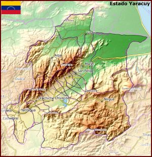 Mapa f&iacute;sico del estado Yaracuy
