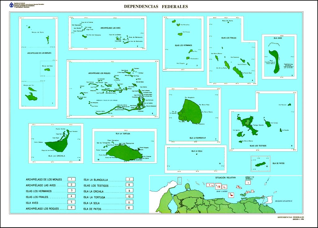 Mapa de las dependencias federales de Venezuela.