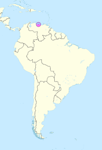 Mapa de ubicaci&oacute;n de la ciudad de Caracas en Am&eacute;rica del Sur.