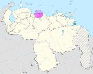 Mapa de ubicaci&oacute;n de la ciudad de Caracas en Venezuela.