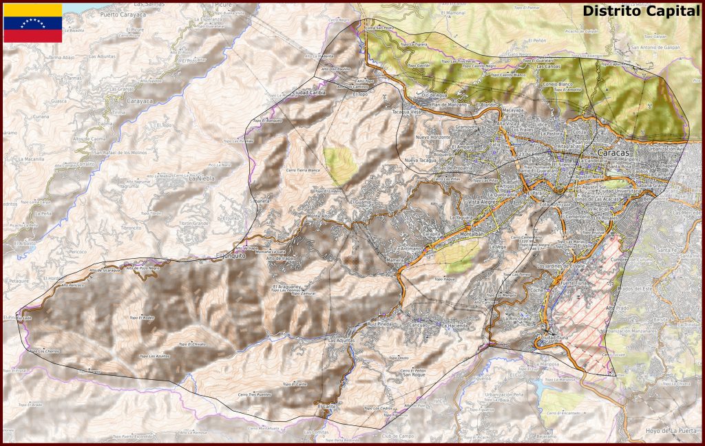 Mapa f&iacute;sico del Distrito Capital (Venezuela).