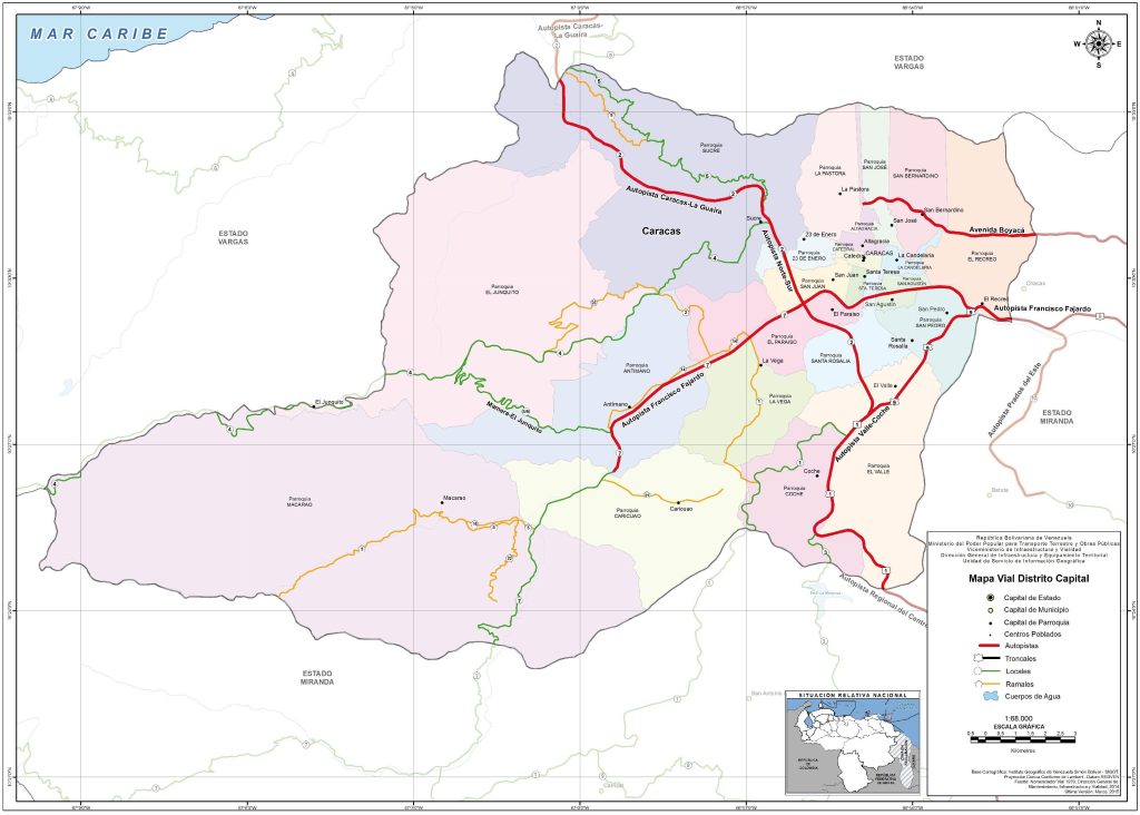 Mapa de carreteras del Distrito Capital (Venezuela).