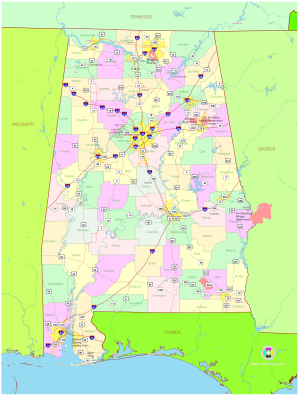 Mapa pol&iacute;tico del estado de Alabama