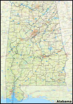 Mapa del estado de Alabama