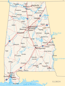 Mapa de relieve sombreado de Alabama.
