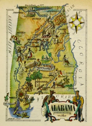 Mapa tur&iacute;stico pict&oacute;rico de Alabama