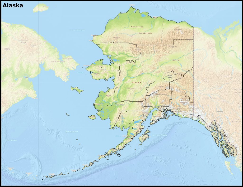Mapa del estado de Alaska.
