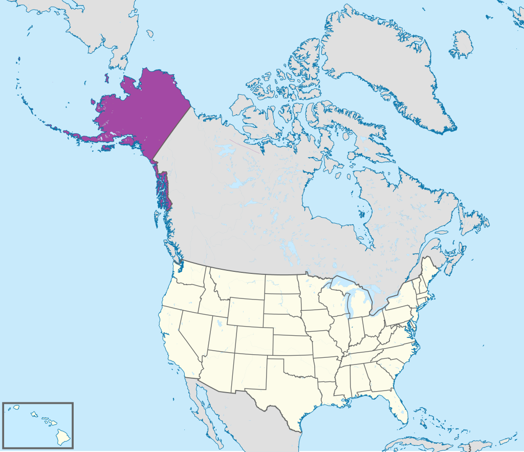 Mapa que muestra la ubicaci&oacute;n del estado de Alaska en relaci&oacute;n con los Estados Unidos.