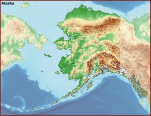 Mapa f&iacute;sico del estado de Alaska