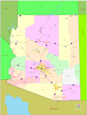 Mapa pol&iacute;tico del estado de Arizona
