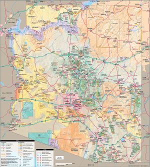 Mapa tur&iacute;stico del estado de Arizona
