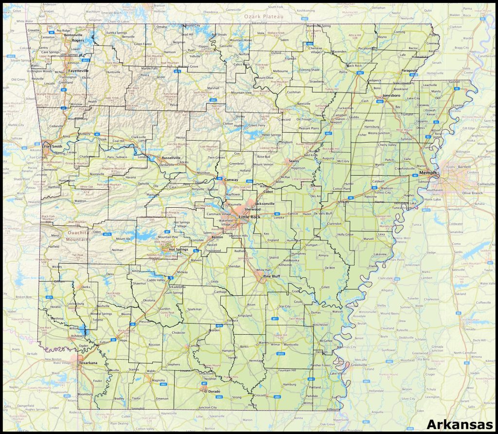 Mapa del estado de Arkansas.