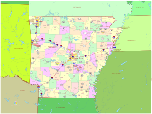 Mapa pol&iacute;tico del estado de Arkansas