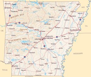 Mapa de relieve sombreado de Arkansas.
