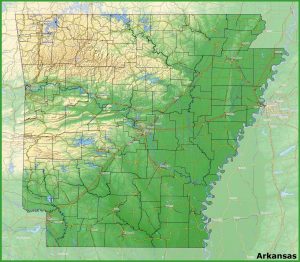 Mapa f&iacute;sico del estado de Arkansas