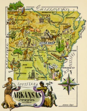 Mapa tur&iacute;stico pict&oacute;rico de Arkansas