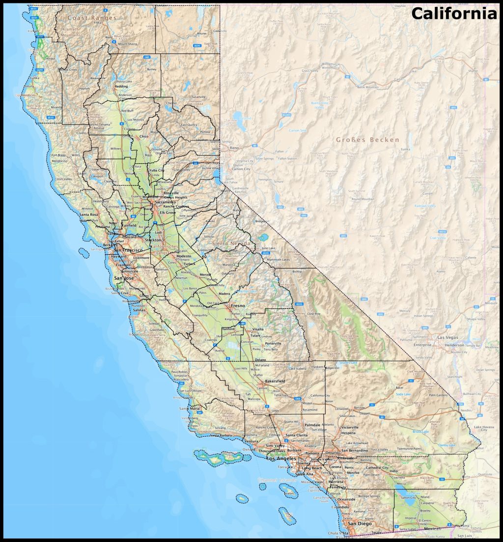 Mapa del estado de California.