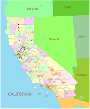 Mapa pol&iacute;tico del estado de California