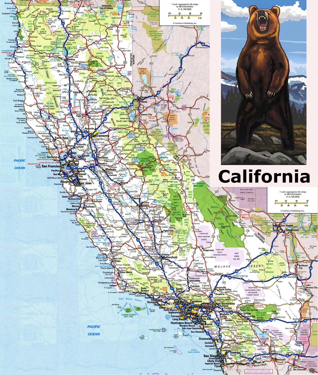 Mapa de carreteras del estado de California.