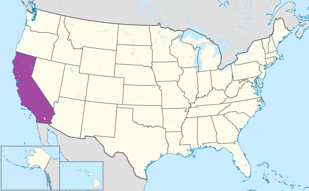 Mapa de ubicaci&oacute;n del estado de California en Estados Unidos.