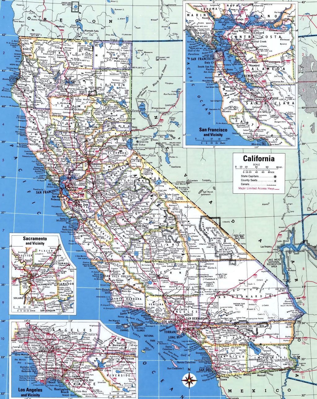 Mapa de las ciudades y pueblos del estado de California.