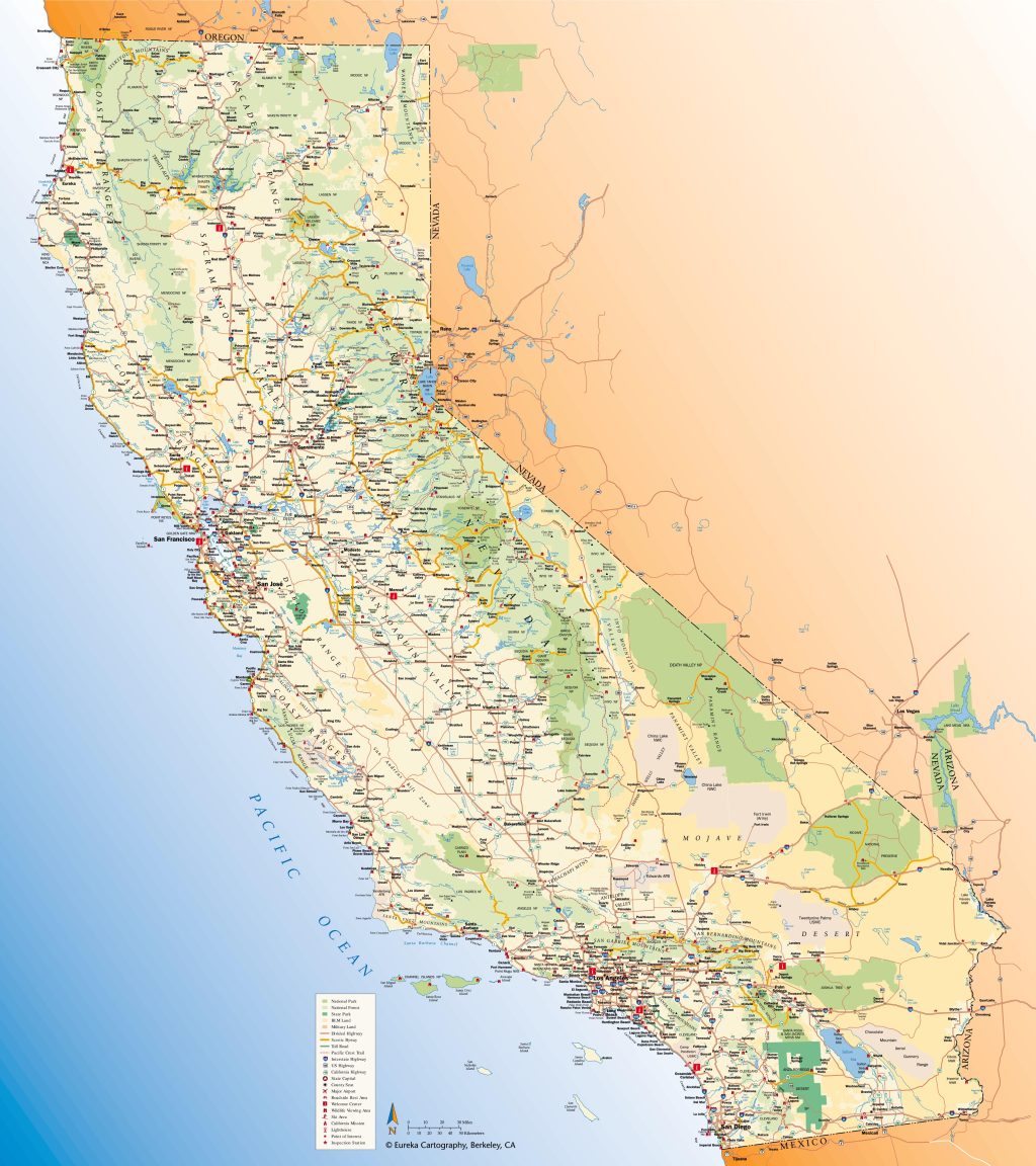 Mapa tur&iacute;stico del estado de California.