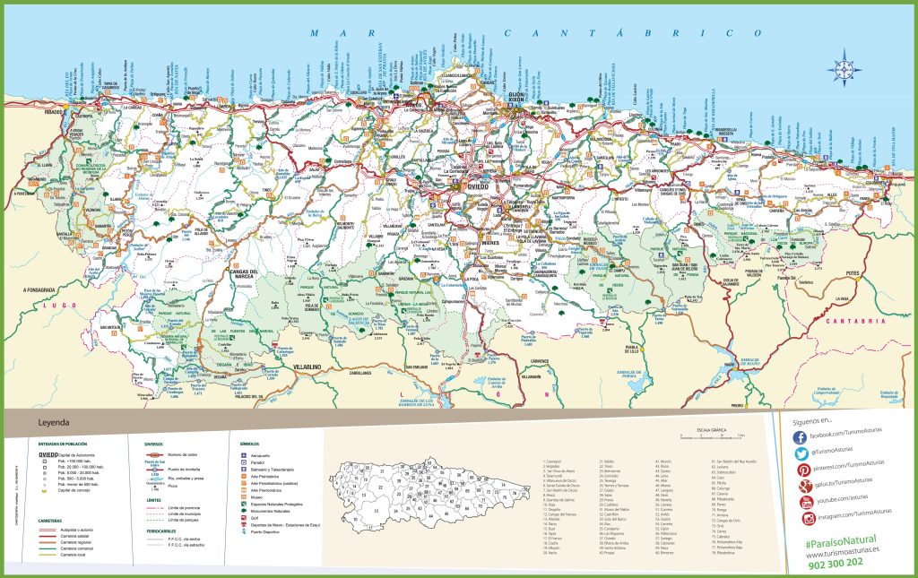 Mapa de carreteras de Asturias.
