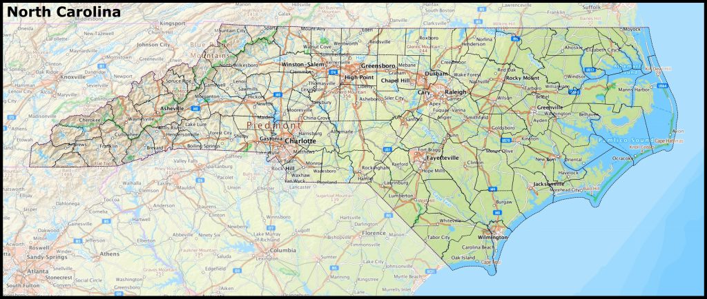 Mapa del estado de Carolina del Norte.