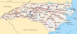 Mapa de relieve sombreado de Carolina del Norte.