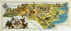 Mapa tur&iacute;stico pict&oacute;rico de Carolina del Norte