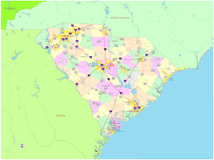 Mapa pol&iacute;tico del estado de Carolina del Sur