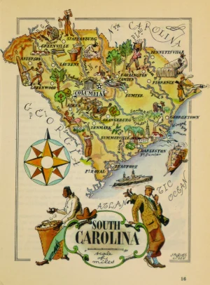 Mapa tur&iacute;stico pict&oacute;rico de Carolina del Sur