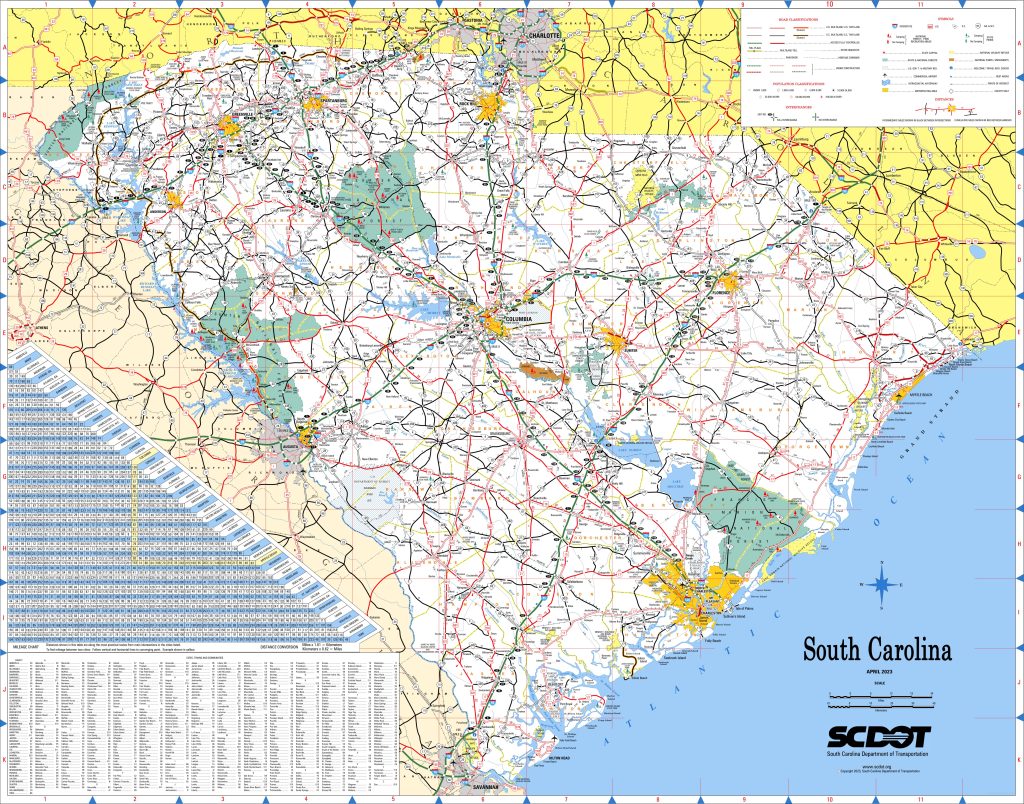 Mapa de carreteras del estado de Carolina del Sur.