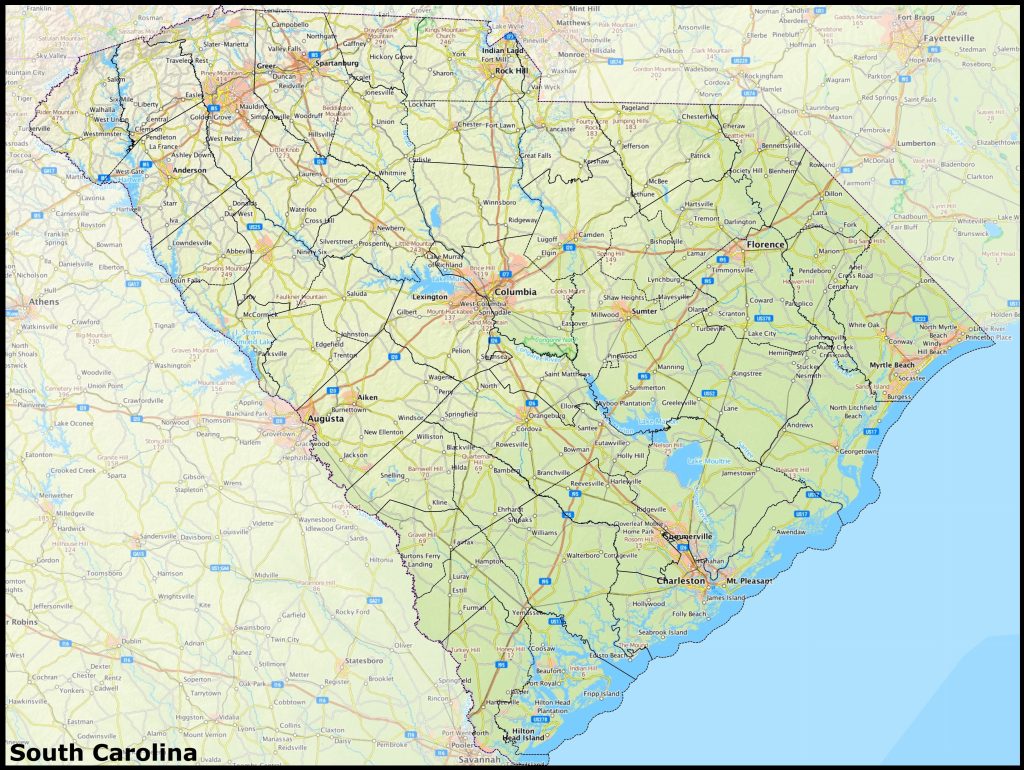 Mapa del estado de Carolina del Sur.