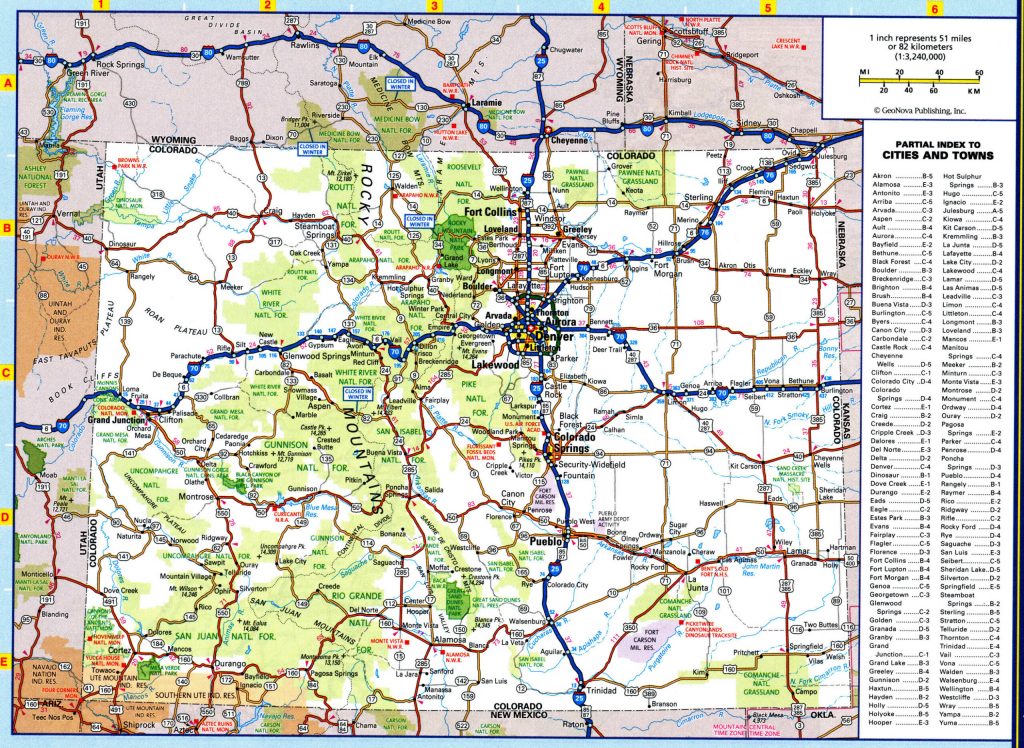 Mapa de carreteras del estado de Colorado.