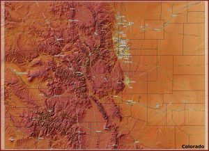 Mapa f&iacute;sico del estado de Colorado