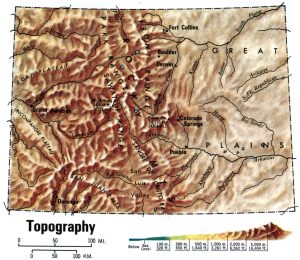 Mapa topográfico del estado de Colorado. Mapa topográfico del estado de Colorado.