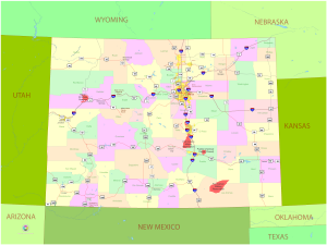 Mapa pol&iacute;tico del estado de Colorado