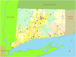 Mapa pol&iacute;tico del estado de Connecticut